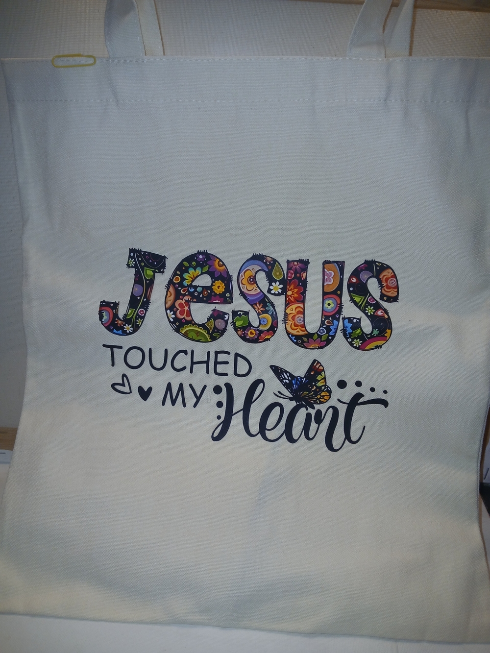 Canvas Tote Bag - Beige "Jesus Touched My Heart"